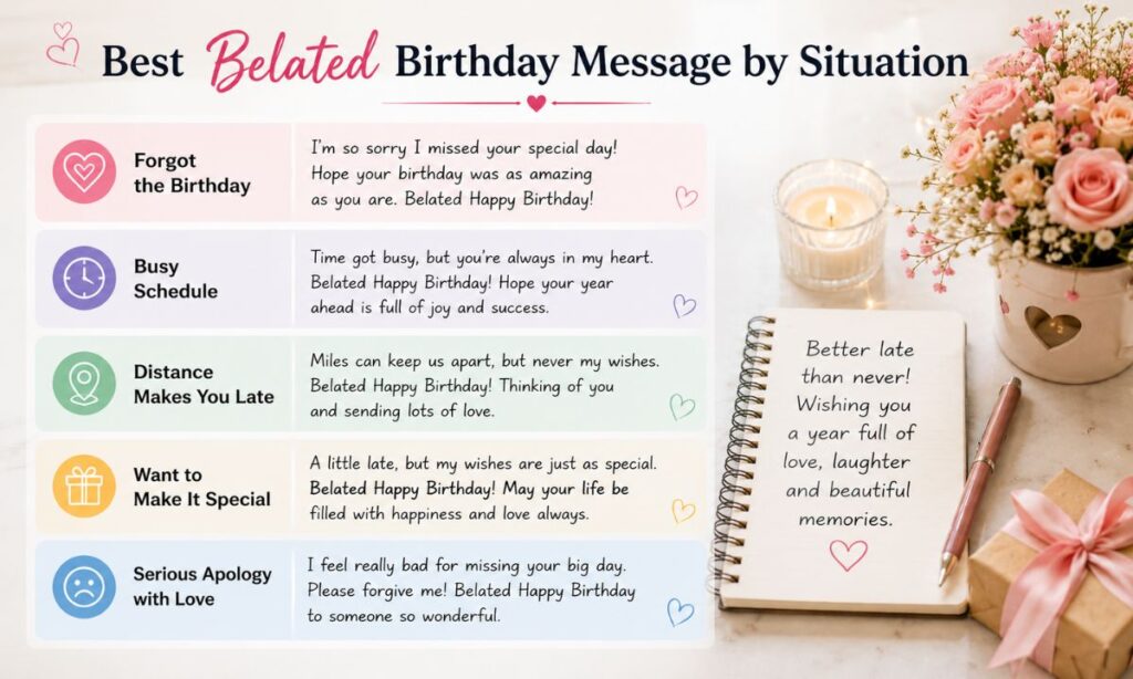 Best Belated Birthday Message by Situation
