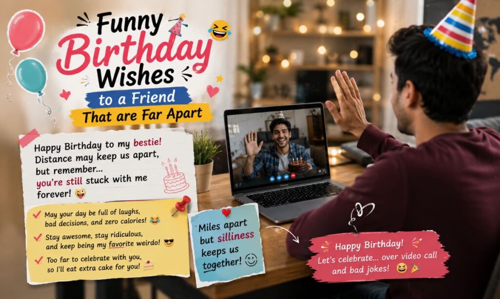 Funny Birthday Wishes to a Friend That are Far Apart